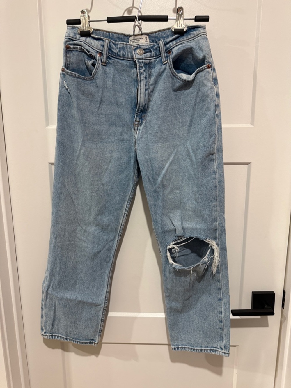 Abercrombie & Fitch Light Blue Distressed Straight-Leg Jeans